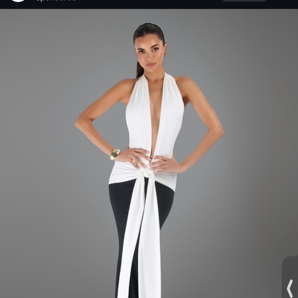Elegant White and Black Maxi Dress